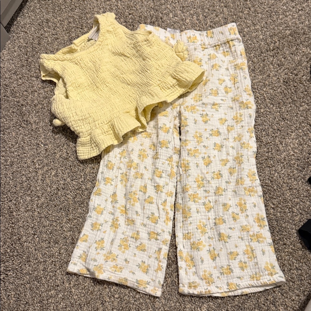 Yellow Ruffle Top and Floral Pants Set